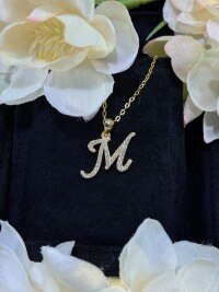 S925 Silver 18k Gold-Plated Moissanite Alphabet Pendant Necklace, DIY Gift.-M> Platinum