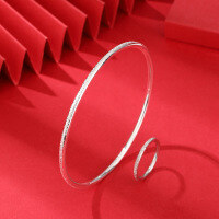 wholesale Metal Material: S999 Sterling Silver, Design-Inspired New Product, Solid Silver Bracelet with Light Luxury Starry Sky Effect, Pure Silver Bangle, Women's Day Gift-999 Pure Silver Ring-Size 10 Pure Silver