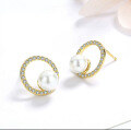 wholesale S925 sterling silver circle pearl earrings for women, vintage French elegant same-style ear accessories, simple and stylish earrings-0-5