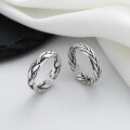 wholesale S925 Sterling Silver Retro Distressed Twist Hand-Woven Adjustable Ring, Fashionable and Versatile-0-0