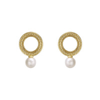 wholesale S925 Sterling Silver Japanese Light Luxury Retro Baroque Round Hollow-out Natural Pearl Earrings for Women, Office Lady Style Minimalist and Versatile-Fashion OL simple pearl earrings 925 silver