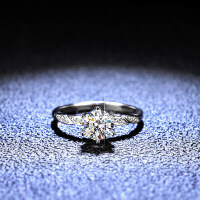 925 Sterling Silver Moissanite Six-Prong Women's Ring Double Flower Jewelry Factory TikTok Live-1 carat (D color moissanite)  Adjustable opening