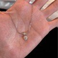 wholesale S925 Sterling Silver Knot Smile Sugar Pendant Necklace, Small Design Sweet Fairy Square Diamond Open Smile Collarbone Chain-0-1