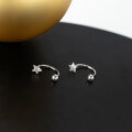 wholesale S925 Silver Single Diamond Star Ear Stud with Curved Pentagon Threaded Screw Back, High-end Internet-Famous Ear Cartilage Stud G9427-0-2