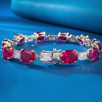 wholesale S925 Silver New 7*9mm Oval Pigeon Blood Red Full Diamond Bracelet for Women, Personalized and Fashionable Elegance-B065 Ruby Bracelet 17cm