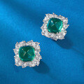 wholesale Sterling Silver New Style Square Faceted Flat Bottom Sugarloaf Emerald 7*7mm Vintage Cluster Stud Earrings for Women with Zircon-0-2