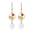 wholesale 925 Silver Xinyi Chinese Light Luxury Palace Retro Style Jade Earrings with Certificate, Featuring Auspicious Clouds, Beads, and Hetian Jade Ear Drops-0-4