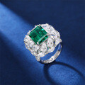 wholesale S925 pure silver Enzela emerald zircon high-carbon diamond square ring for women, cross-border hit, elegant-0-1