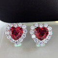 wholesale S925 Silver New European and American Style Fresh Love Heart 8*8 Ruby Heart-shaped Stud Earrings, Hot Seller on Instagram-0-0