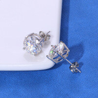 wholesale 925 Sterling Silver Europe And America Hip Hop Cross-border Round Moissanite Four-prong Stud Earrings High-quality Minimalist Jewelry For Men And Women-Silver pair (width 3mm)