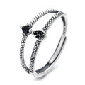 wholesale S925 Sterling Silver Retro Thai Silver Inlaid Black Spinel Minimalist Style Elegant Personality Index Finger Open Ring for Women-0-4