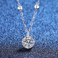 S925 Silver Moissanite Necklace, D Color 50-Point, Pearl Chain Four-Claw Pendant-0-0