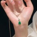 wholesale S925 Sterling Silver Interlocking Gourd New Chinese Style Natural Burmese Jadeite Full Green Necklace Collarbone Chain-0-4