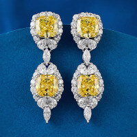wholesale Metal: 925 Silver, ZHUOZHIFAN Jewelry New 7*7mm Yellow Diamond Earrings Full Diamond Stud Earrings WomenWish-E382 White Diamond >925 Silver