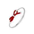 wholesale 999 Pure Silver Women's Bracelet with Red Rope Bow Knot for Birth Year, Minimalist and Niche Design, Plain Circle Silver Bangle for Girlfriend-0-4