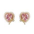 wholesale S925 silver heart-shaped zirconia stud earrings for women, small and unique, luxurious with a sense of sophistication, featuring pearl and bow accents-0-4