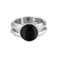 wholesale S925 Sterling Silver Korean Geometric Circular Wide Band Unisex Vintage Black Onyx Ring-0-4