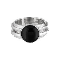 wholesale S925 Sterling Silver Korean Geometric Circular Wide Band Unisex Vintage Black Onyx Ring-Platinum [No. 16/Adjustable] Opening adjustable