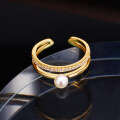 wholesale 925 silver Korean-style elegant commuter fake two-piece open ring adjustable with natural pearl-0-3