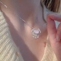 wholesale S925 Sterling Silver Auspicious Clouds Peace Ruyi Lock Pendant Necklace for Women, New Chinese Classical Ethnic Style, Fashionable White Chalcedony for Blessings-0-3