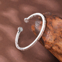 wholesale 9999 Pure Silver "Peace and Joy" Open Bangle with Unique Minimalist Design, Versatile Blessing Bracelet Gift-Jiyan Bracelet>Pure Silver