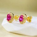 wholesale 925 Silver Plated Gold 1-carat Oval Pink Cubic Zirconia Earrings, Simple and Stylish, Versatile for Resale-0-3