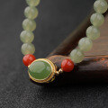 wholesale Gold-plated 925 Sterling Silver Inlaid with Large Cabochon Jasper Beads 6mm Jade Beads "Qing Shui" Material Hetian Jade Bracelet for Women-0-5