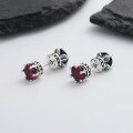wholesale S925 Sterling Silver Reversible Crown Design Red and Blue Zircon Ear Studs Hip-Hop Style-0-0