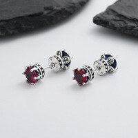 wholesale S925 Sterling Silver Reversible Crown Design Red and Blue Zircon Ear Studs Hip-Hop Style-138FR/4g 925 silver