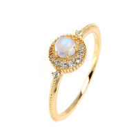 wholesale 14K Gold Plated 925 Sterling Silver Stackable Main Ring with Moonstone, Trendy and Versatile Women's Jewelry-Moonstone Ring Size 12
