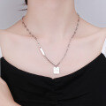 wholesale S925 Sterling Silver Trendy Hip-Hop Style Side Chain Stitched English Phrase Small Square Pendant Necklace-0-2