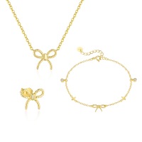 wholesale S925 Sterling Silver Sweet Bow Earrings For Women,-Single three-piece set 925 silver