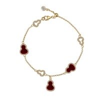 wholesale 925 Sterling Silver Classic Retro Women's Bracelet with Luxury Zircon Bezel-Set Pendant Featuring Shell Pearl and Agate in Gourd Design-Gold DY150394-SG-WH 925 silver