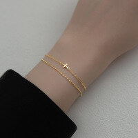 wholesale S925 silver gold-colored double-layer cross bead chain bracelet for women, Japanese and Korean style, accessory S4572-S925 silver one 925 silver