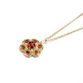 wholesale 925 Silver Vintage Royal Style Hollow Flower Pendant with Natural Garnet and Pearl Necklace for Sweaters-0-4
