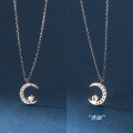 wholesale S925 Sterling Silver Synthetic Opal and Diamond Inlaid Moon Necklace, Ins Style Design Collarbone Chain D4455-0-3