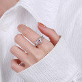 wholesale S925 Sterling Silver Double-Layer Textured Pink Diamond Heart Open Ring, Trendy and Light Luxury Korean Style Design Index Finger Ring-0-2