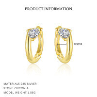 wholesale S925 Sterling Silver Geometric Single Zircon Earrings For Women, Minimalist Fashion, Small Circle Design, High-end Earrings-E4724-Gold 925 Silver