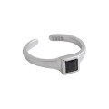 wholesale S925 Sterling Silver Korean-style Minimalist Matte Geometric Square Zircon Women's Adjustable Ring-0-4
