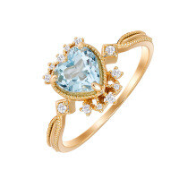 wholesale S925 silver plated with 14k gold, French light luxury style sky blue topaz heart-shaped ring by Dunli Jewelry Factory-Sky Blue Topaz Ring  Size 5