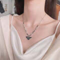 wholesale S925 Sterling Silver Snake Chain with Black Enamel English Triangle Pendant Hip Hop Style Necklace-0-1