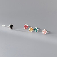 wholesale S925 Sterling Silver Student Small Resin Smiley Ear Studs Exquisite Ins Style Women's Ear Jewelry M03297-S925 silver pair yellow 925 silver