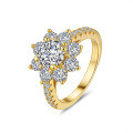 18K Gold Plated S925 Silver Round Sunflower Moissanite Ring-0-3