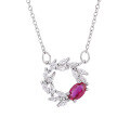 wholesale S925 Silver Pigeon Blood Red Ruby Olive Branch Collarbone Necklace Fancy Color Gold Marquise Diamond Pendant-0-4