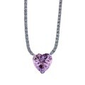 wholesale S925 Sterling Silver Cross-Border New Style Exquisite Pink Diamond Paved Heart Pendant Necklace for Women Fashion Choker-0-4