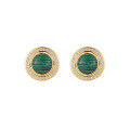 wholesale S925 Sterling Silver 269 Round Edge Drilled Malachite Earrings for Women, High-End Feel, Niche and Unique, Light Luxury, Elegant Silver Ear Jewelry-0-6