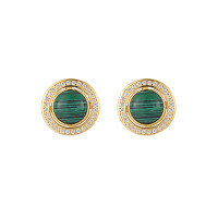 wholesale S925 Sterling Silver 269 Round Edge Drilled Malachite Earrings for Women, High-End Feel, Niche and Unique, Light Luxury, Elegant Silver Ear Jewelry-18K gold [with sterling silver ear plugs]  925 silver