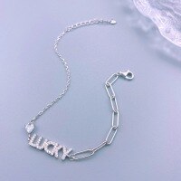 wholesale S925 Sterling Silver Maker's Lucky Geometric Letter Bracelet with Diamond Accents for Women, Fashionable and Niche Design Jewelry-LUCKY Lucky Mix Bracelet>925 Silver