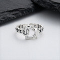 wholesale S925 Sterling Silver Hollow-out Interlaced Heart Open Ring Fashion Commuting Ins Luxury Style Index Finger Ring-0-2