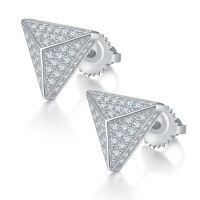 wholesale S925 Sterling Silver Hip-Hop Full Pave Earrings with Moissanite and Gold-Plated 3D Triangle Design for Cross-Border-Moissanite earrings (silver)